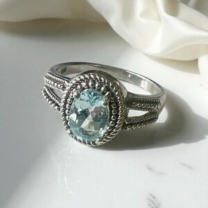 Blue topaz ring, Sterling silver 925, Oval blue topaz, 7x5mm, Ring size 8